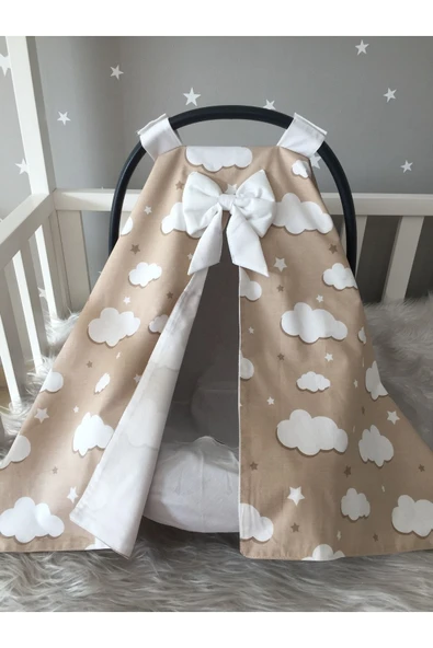 Jaju Baby Kahverengi Bulut Desenli Puset Örtüsü Ve Iç Çarşafı