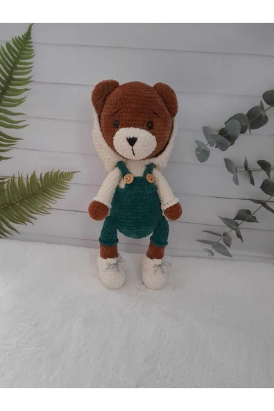 Jaju Baby Kahverengi Sevimli Ayıcık Amigurumi Kıyafetli Oyuncak 40 cm - 2