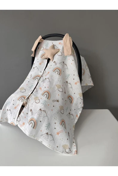 Jaju Baby Dağ Müslin Kumaş Organik Puset Örtüsü ve Minderi - 3