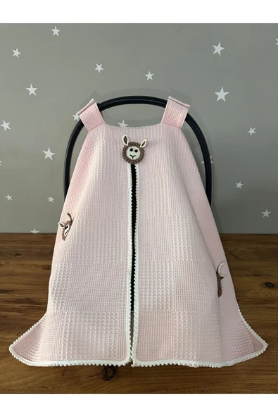 Jaju Baby Somon Waffle Kumaş Organik Kuzu Tasarım Puset Örtüsü