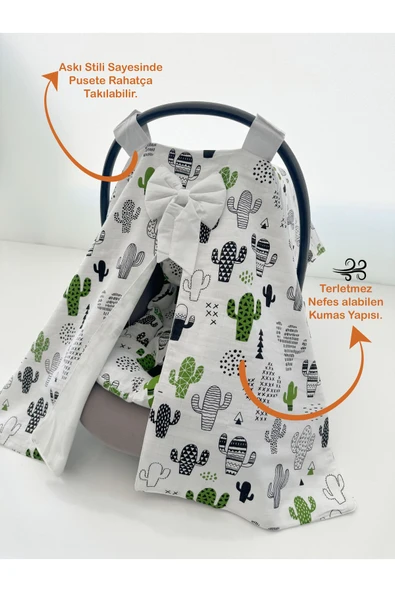 Jaju Baby Kaktüs Desenli Puset Örtüsü Ve Puset Minderi 2'lü