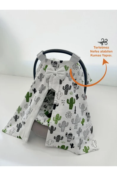 Jaju Baby Kaktüs Desenli Puset Örtüsü Ve Puset Minderi 2'lü - 4