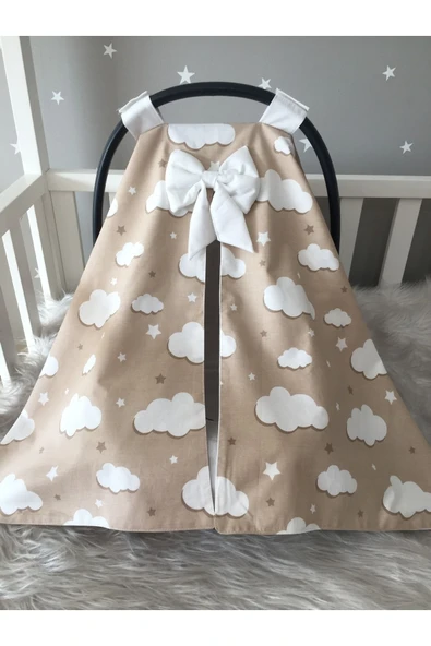 Jaju Baby Kahverengi Bulut Desenli Puset Örtüsü Ve Iç Çarşafı - 3