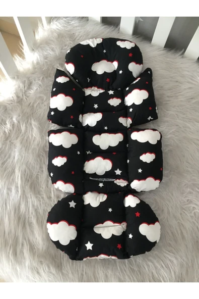 Jaju Baby Siyah Bulut Desenli Bebek Arabası Minderi