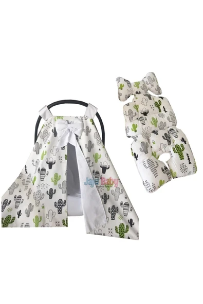 Jaju Baby Kaktüs Desenli Puset Örtüsü Ve Puset Minderi 2'lü - 2