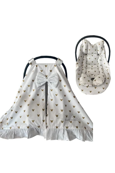 Jaju Baby Gold Poplin Kumaş Puset Örtüsü Çarşafı ve Puset Minderi 3'lü Set