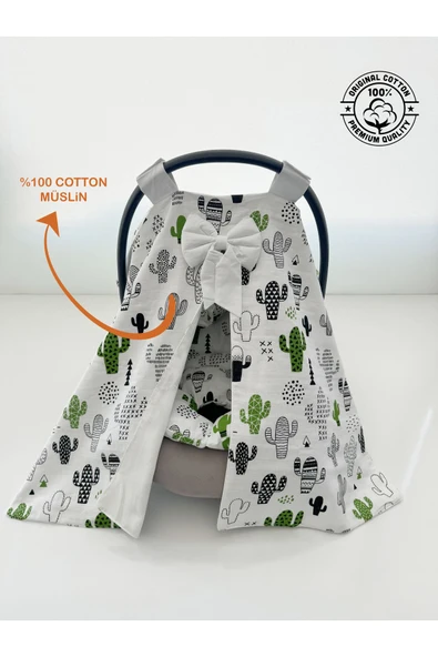Jaju Baby Kaktüs Desenli Puset Örtüsü Ve Puset Minderi 2'lü - 3