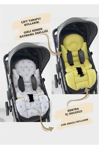 Jaju Baby Sarı Yıldızlı Bebek Arabası Minderi - 3