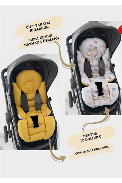 Jaju Baby Sarı Kelebekli Bebek Arabası Minderi - 3