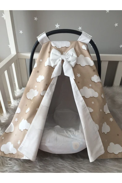 Jaju Baby Kahverengi Bulut Desenli Puset Örtüsü Ve Iç Çarşafı - 2