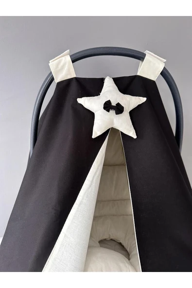 Jaju Baby Siyah-Krem Yıldız Tasarım Puset Örtüsü ve İç Çarşafı - 2