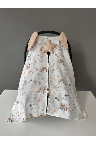 Jaju Baby Dağ Müslin Kumaş Organik Puset Örtüsü ve Minderi - 4