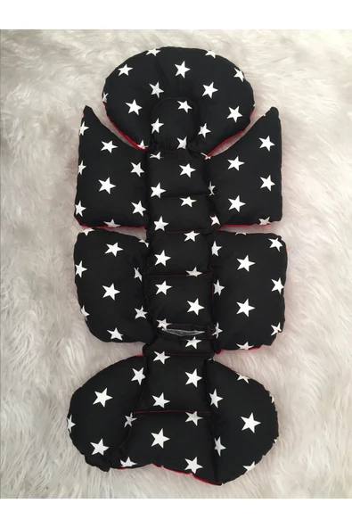 Jaju Baby Siyah Yıldız-kırmızı Kombineli Bebek Arabası Minderi