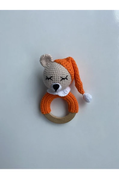 Jaju Baby Amigurumi Turuncu Uykucu Ayıcık 22 Cm Çıngırak Ve Emzik Zinciri Üçlü Set - 3