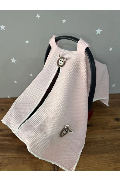 Jaju Baby Somon Waffle Kumaş Organik Kuzu Tasarım Puset Örtüsü - 2