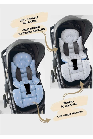 Jaju Baby Mavi Yıldızlı Bebek Arabası Minderi - 3