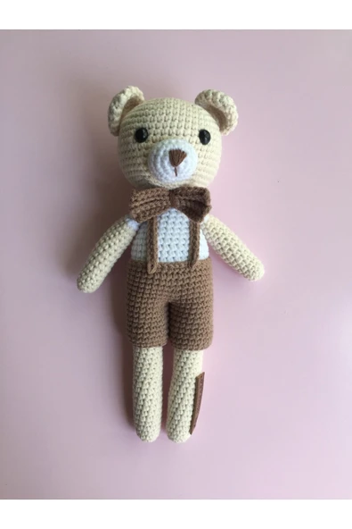 Jaju Baby Kahverengi Ayıcık Set Amigurumi Oyuncak 22 Cm Çıngırak Ve Emzik Zinciri Üçlü Set - 2
