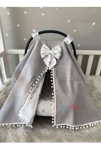 Jaju Baby Gri Wafle Pike Ve Micky Kumaş Puset Örtüsü Ve Çarşafı - 2