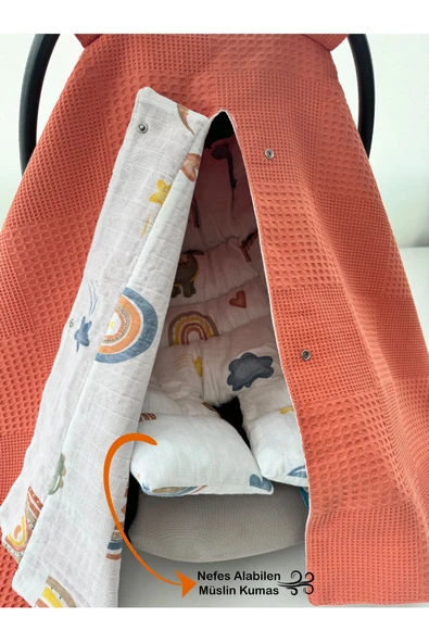 Jaju Baby Sevimli Dino Müslin Puset Örtüsü ve Puset Minderi - 3