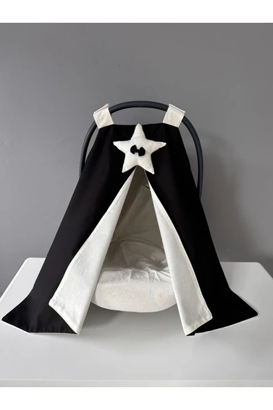 Jaju Baby Siyah-Krem Yıldız Tasarım Puset Örtüsü ve İç Çarşafı