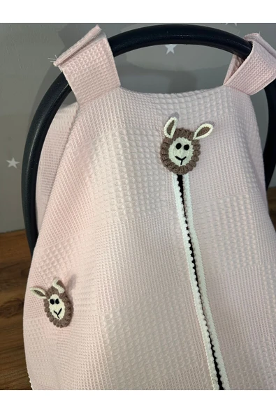Jaju Baby Somon Waffle Kumaş Organik Kuzu Tasarım Puset Örtüsü - 3