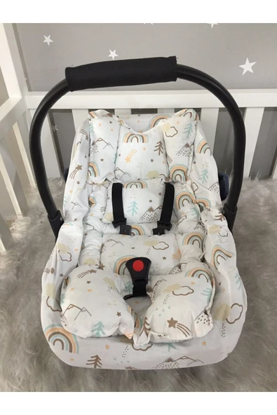 Jaju Baby Dağ Ve Gökkuşağı Desenli Puset Minderi / Bebek Arabası Minderi