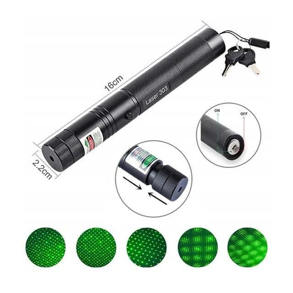 PowerMaster OM-120118650 Pilli Şarjlı Anahtar Emniyetli Yeşil Lazer Pointer (50 KM) - Resim 2