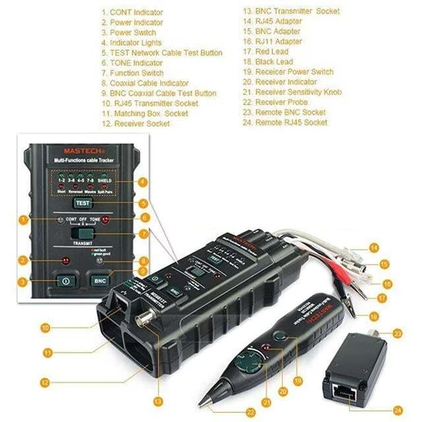 Mastech MS-6813T Profesyonel Kablo Bulucu Test Aleti - 4