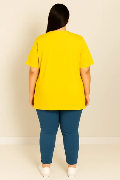 Kadın Büyük Beden Kısa Kollu Basic Oversize T-shirt 1976-25 - 7