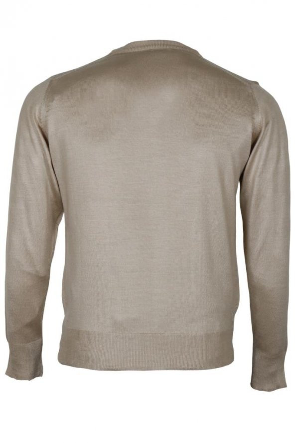 Erkek Yünlü Kazak V Yaka Normal Klasik Kesim Krem Renk RAR00815 - 6