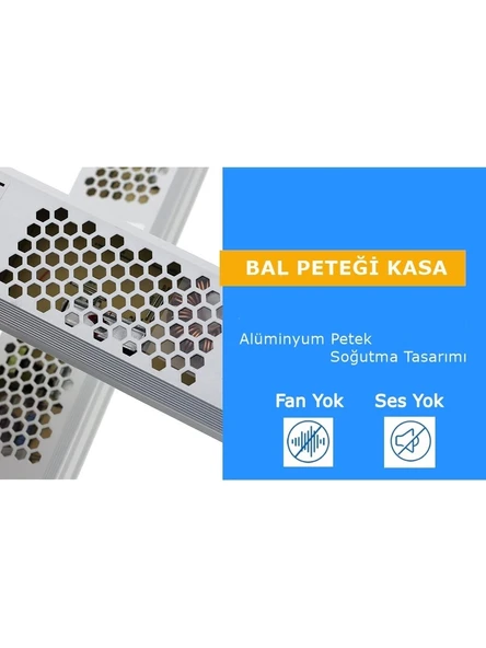 Çok Kaliteli  5 Amper (60W) Süper Slim 12V Trafo, Alüminyum Bal Peteği Gövde 12V, 60W Led Driver - 3