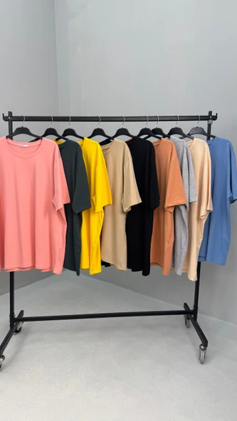 Kadın Büyük Beden Kısa Kollu Basic Oversize T-shirt 1976-25 - 8