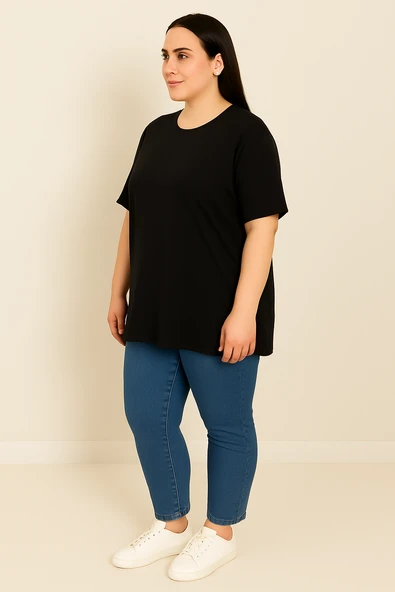 Kadın Büyük Beden Kısa Kollu Basic Oversize T-shirt 1976-25 - 10