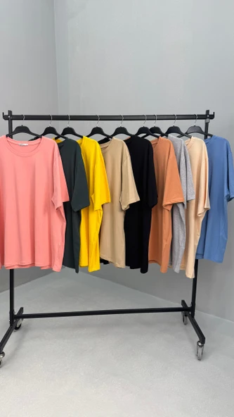 Kadın Büyük Beden Kısa Kollu Basic Oversize T-shirt 1976-25 - 10