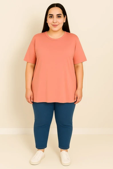 Kadın Büyük Beden Kısa Kollu Basic Oversize T-shirt 1976-25 - 11