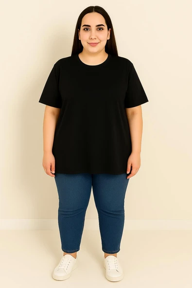 Kadın Büyük Beden Kısa Kollu Basic Oversize T-shirt 1976-25 - 8