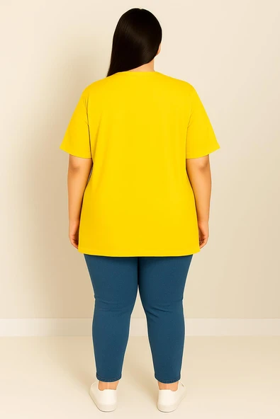 Kadın Büyük Beden Kısa Kollu Basic Oversize T-shirt 1976-25 - 6