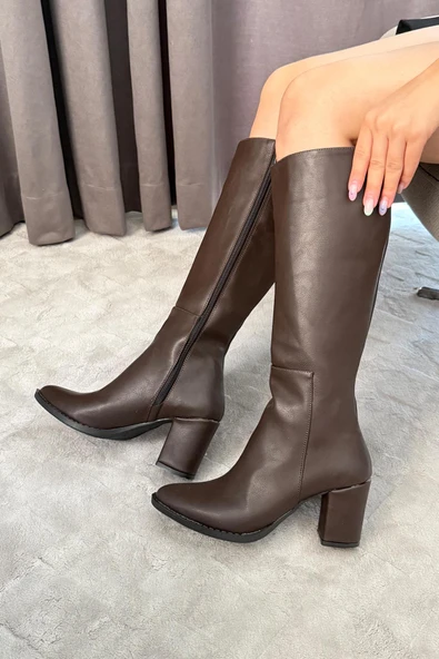 Kadın Paris Koyu Kahve Yandan Fermuarlı Diz Altı Cizme - 2