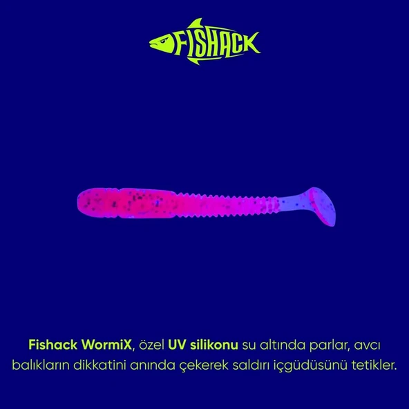 Silikon Kurt Yem - 1,1g 55mm - Fishack Wormix - 1 Adet - UV - Pembe - Karides Kokulu - Resim 2