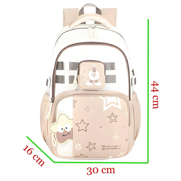 Muggle 3 Bölmeli New Star Kolej Okul Sırt Çantası Bej (MU-1926) - Resim 2