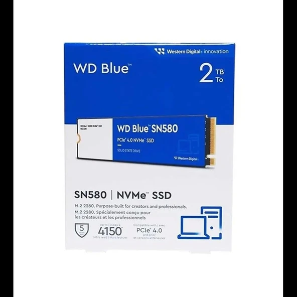 Wd Blue Sn580, Wds200t3b0e, 2tb, 4150/4150, Gen4, Nvme Pcıe M.2 2280,  Ssd - 1