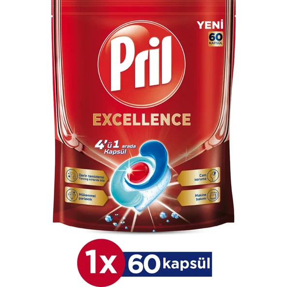 Pril Excellence 4 ü 1 Arada Bulaşık Makinesi Deterjanı 60 Kapsül - 2