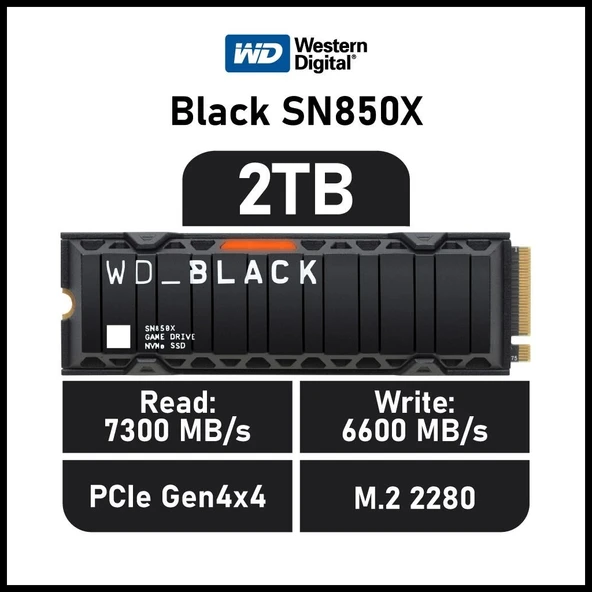 Wd Black Sn850x, Wds200t2xhe, 2tb, 7300/6600, Gen4, Soğutuculu, Nvme Pcıe M.2 2280,  Ssd - 2