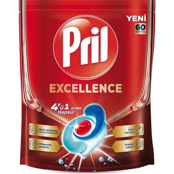 Pril Excellence 4 ü 1 Arada Bulaşık Makinesi Deterjanı 60 Kapsül - 1