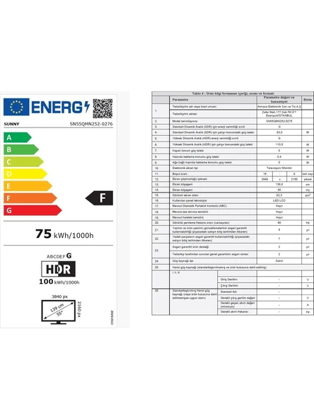 Sunny SN55QMN252 4K Ultra HD 55" 140 Ekran Uydu Alıcılı webOS Smart QLED TV - 4