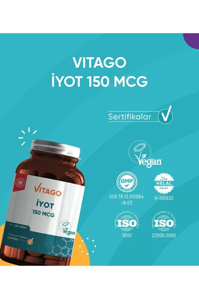 VİTAGO-Premium Iyot 150 Mcg Içeren Tablet Takviye Edici Gıda 120 Tablet - Resim 4