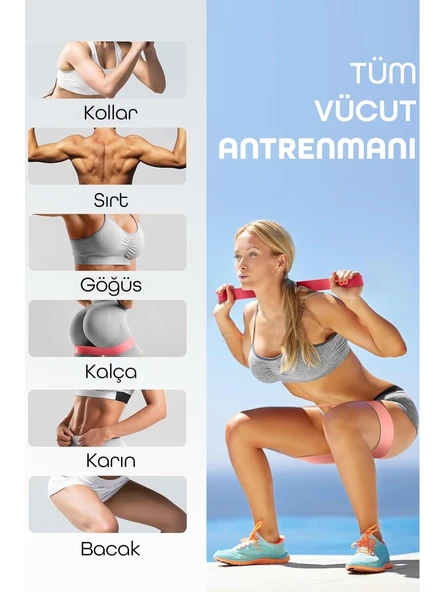 5’li Pilates Direnç Bandı Seti Loop Squat Lastiği Çantalı Fitness Egzersiz Bantları - Mavi - 5