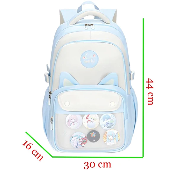 Muggle 3 Bölmeli Uniqe Cats Kolej Okul Sırt Çantası Açık Mavi (MU-1803) - Resim 2