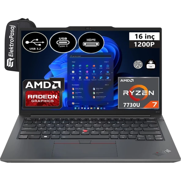 Lenovo Thinkpad E16 Gen 1 21JT0017TX-EP1 Ryzen 7 7730U 24 GB Ram 512 GB SSD 16" Wuxga Windows 11 Pro + Elektropasaj Çanta