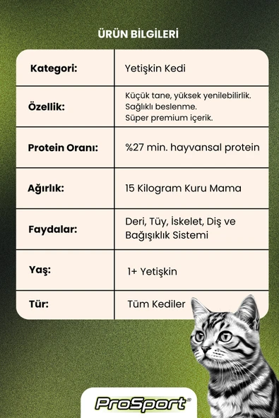 PROSPORT RENKLİ YETİŞKİN KEDİ MAMASI 15KG - 2